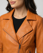 Damen Kunstleder-Bikerjacke mit asymmetrischem Reißverschluss wattierter Innenfütterung und taillierten Abnähern R&B