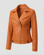 Damen Kunstleder-Bikerjacke mit asymmetrischem Reißverschluss wattierter Innenfütterung und taillierten Abnähern R&B