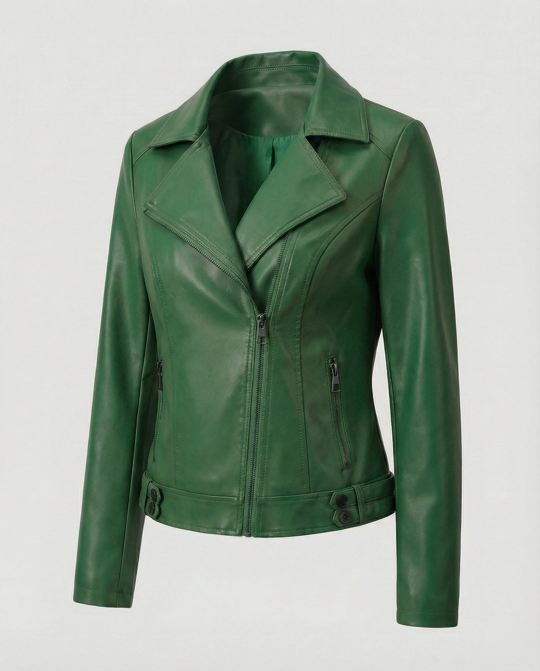 Damen Kunstleder-Bikerjacke mit asymmetrischem Reißverschluss wattierter Innenfütterung und taillierten Abnähern R&B
