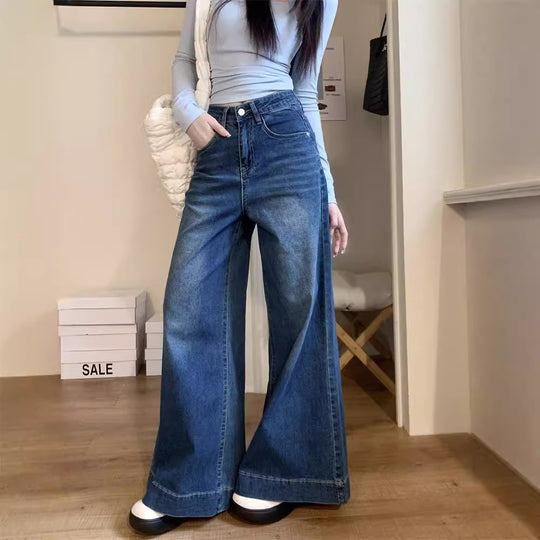 Damen weite High-Waist Jeans mit einzigartigem Schnitt und komfortablem Design R&B
