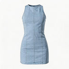 Damen figurbetontes Denim-Kleid mit Seitenschlitzen und hohem Kragen R&B
