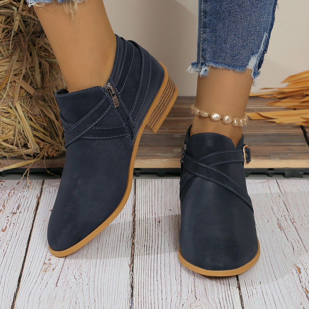 Damen elegante Stiefeletten mit dekorativem Riemen und präziser Schnürung R&B