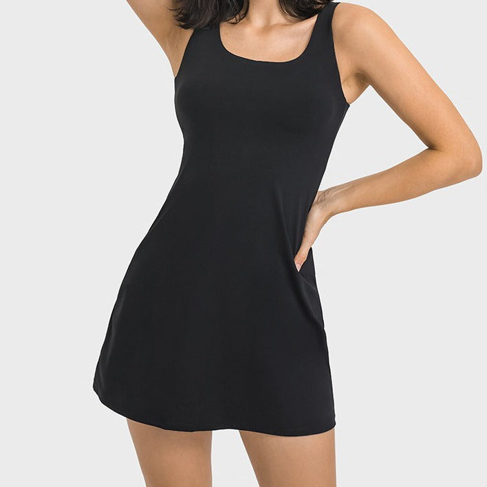 Damen Freizeitkleid mit tiefem Rundhalsausschnitt und schwingender Silhouette R&B