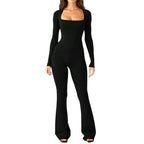 Damen Figürlicher Jumpsuit mit langen Ärmeln und weitem Bein R&B