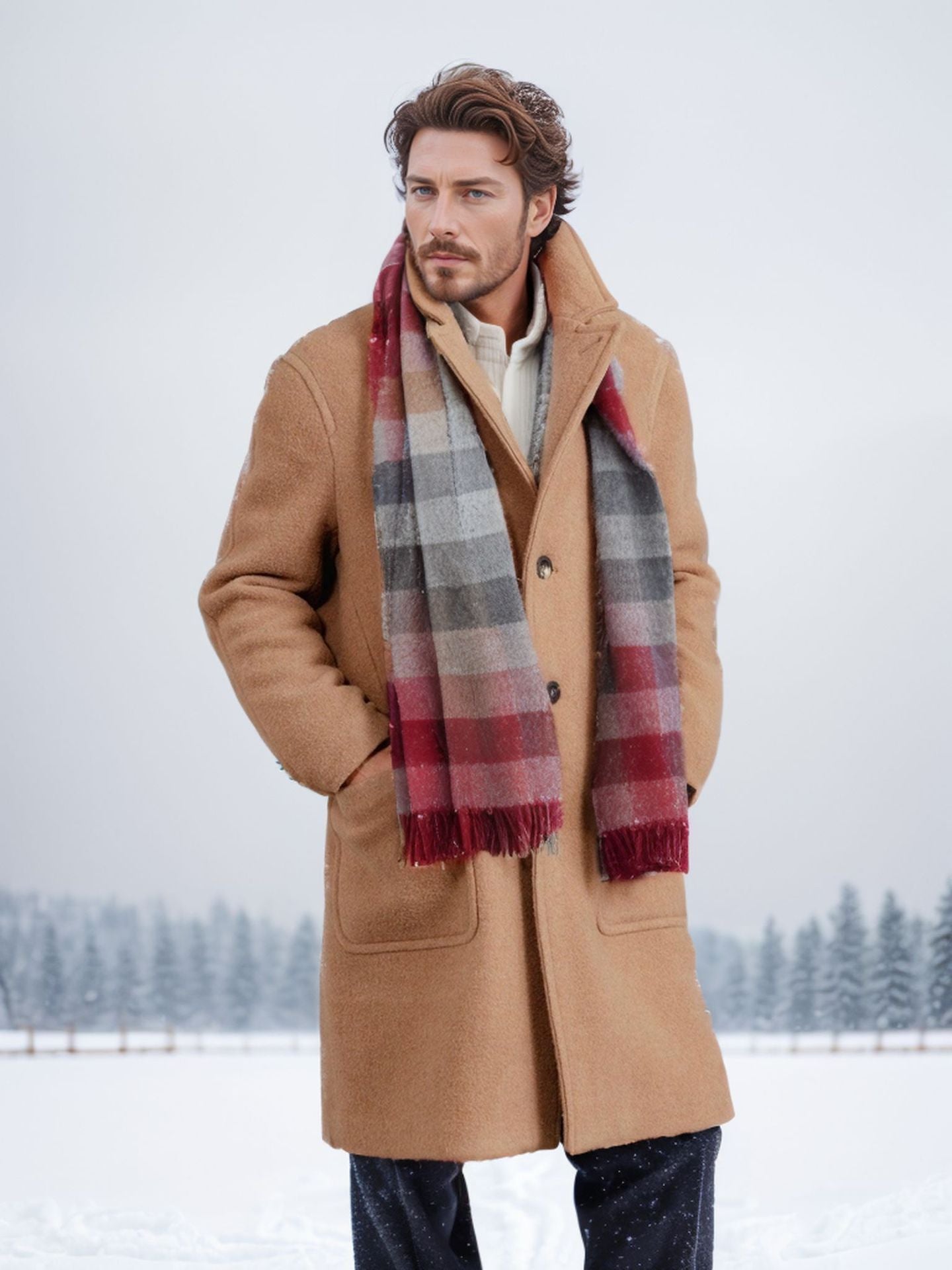 Herren eleganter und wärmer Wintermantel mit doppelter Knopfleiste und praktischen Taschen R&B