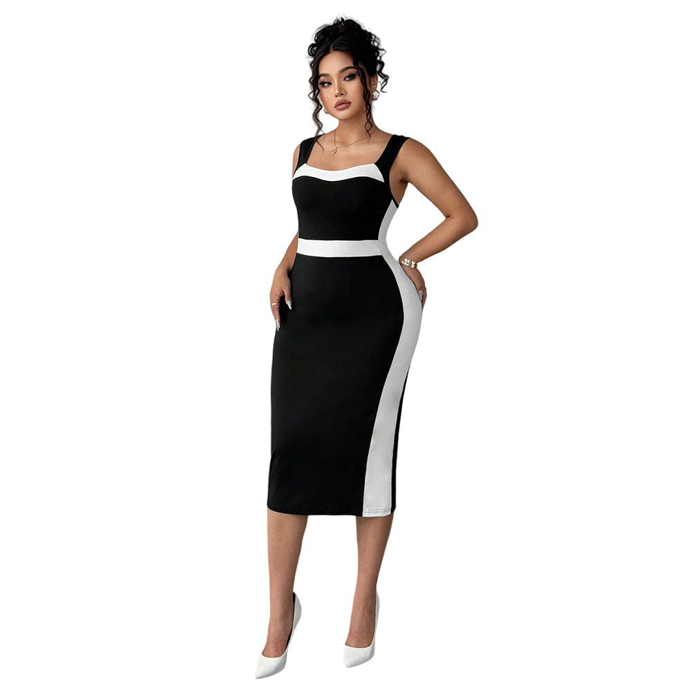 Damen figurbetontes Midi-Kleid mit Kontrastdetail und schmalem Schnitt R&B