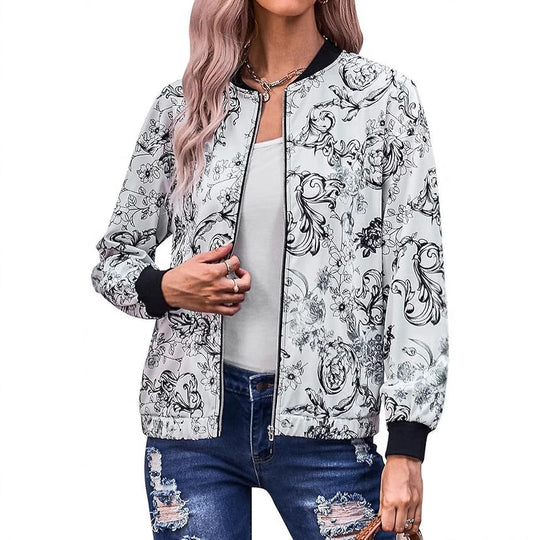 Damen Blousonjacke mit floralem Design und elastischen Bündchen R&B