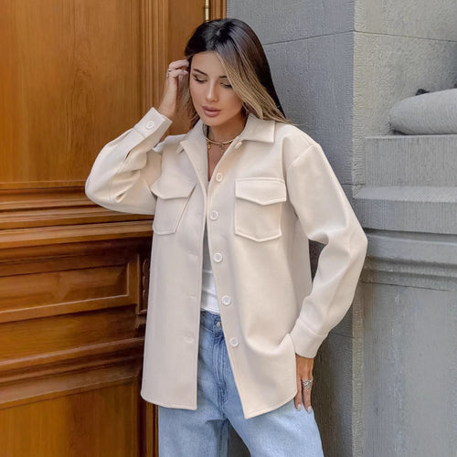 Damen Oversized Hemdblousenjacke mit praktischen Taschen und modernem Schnitt R&B