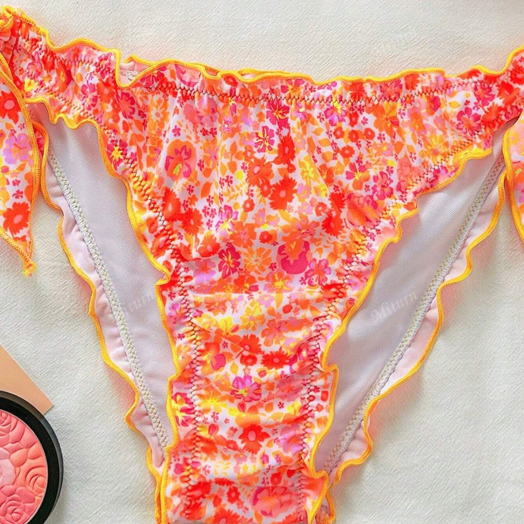 Damen Bikini-Set mit romantischen Rüschendetails und hohem Taillenbund R&B