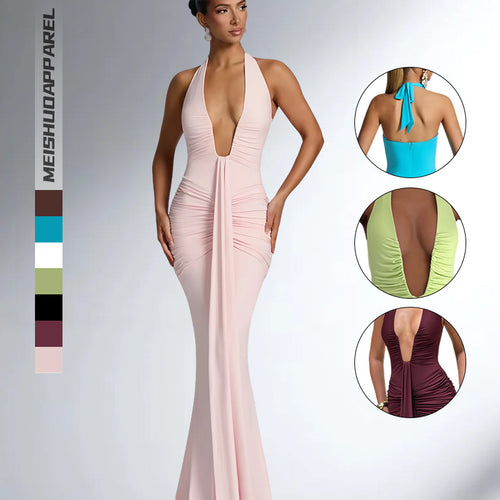 Damen Elegantes Wickelkleid mit tiefem V-Ausschnitt und fließendem Rock R&B