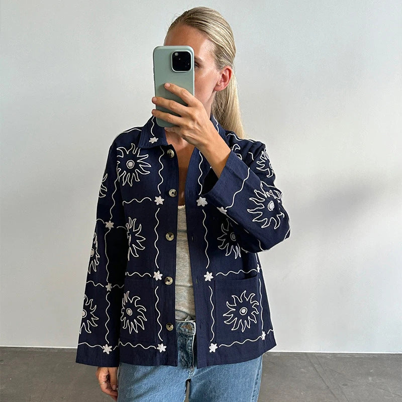 Damen Bomberjacke mit floralem Print und Knopfverschluss R&B