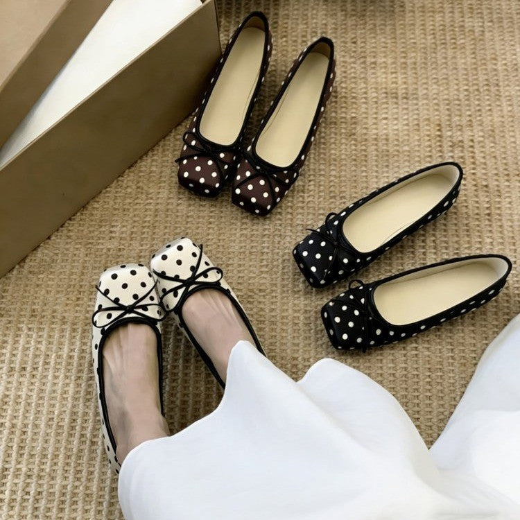Damen Ballerinas mit eleganter Punktmusterung und modischem Schleifendetail EB