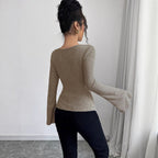 Damen Langarm Shirt mit Rippstruktur und weitem Ärmel R&B