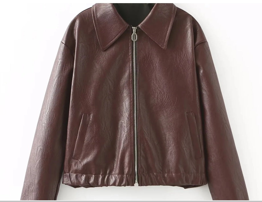 Damen Kunstlederjacke im lässigen Schnitt mit aufgesetzten Taschen R&B