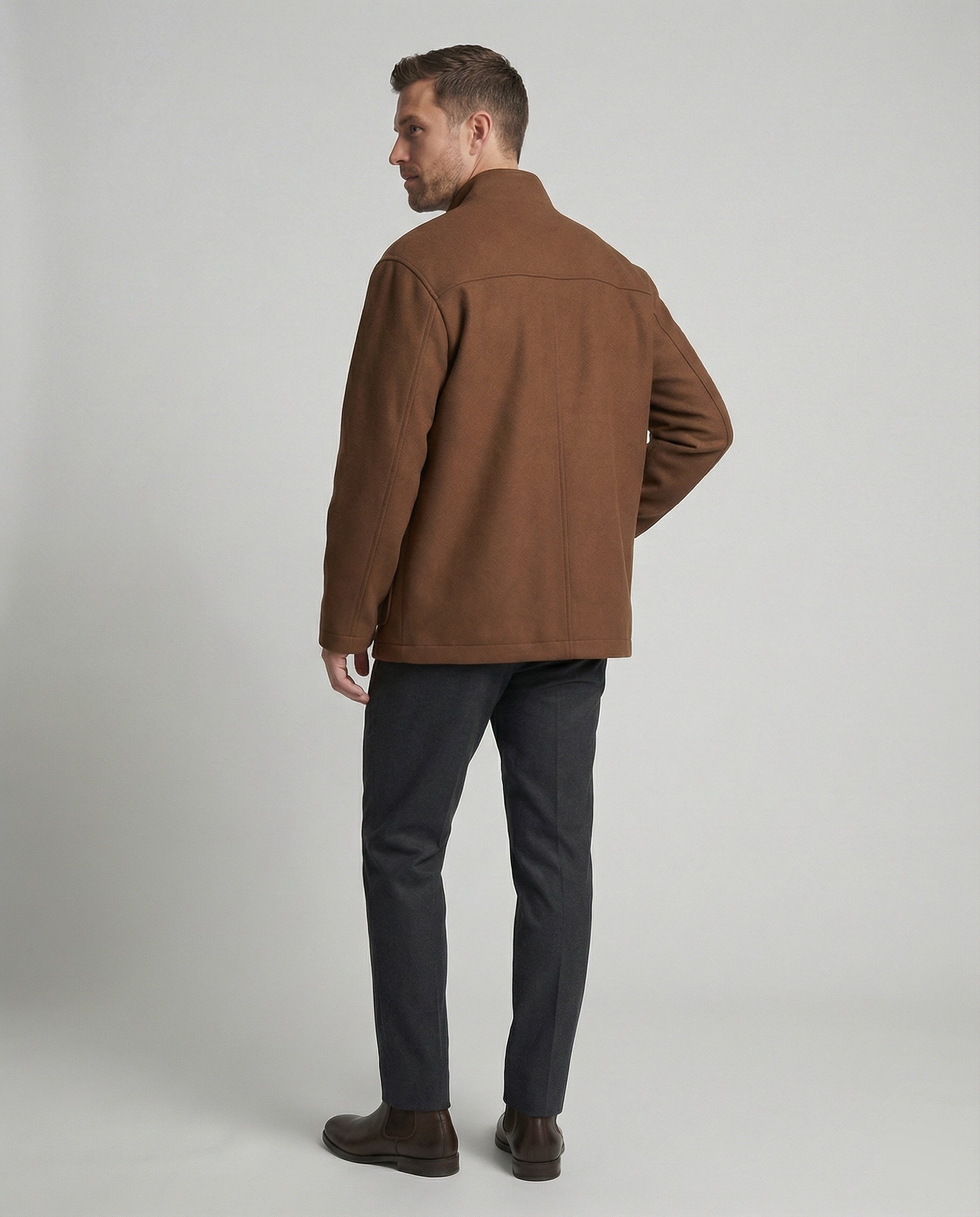 Herren locker geschnittene Wollmix-Hemdjacke mit Pattentasche und verdeckter Druckknopfleiste R&B