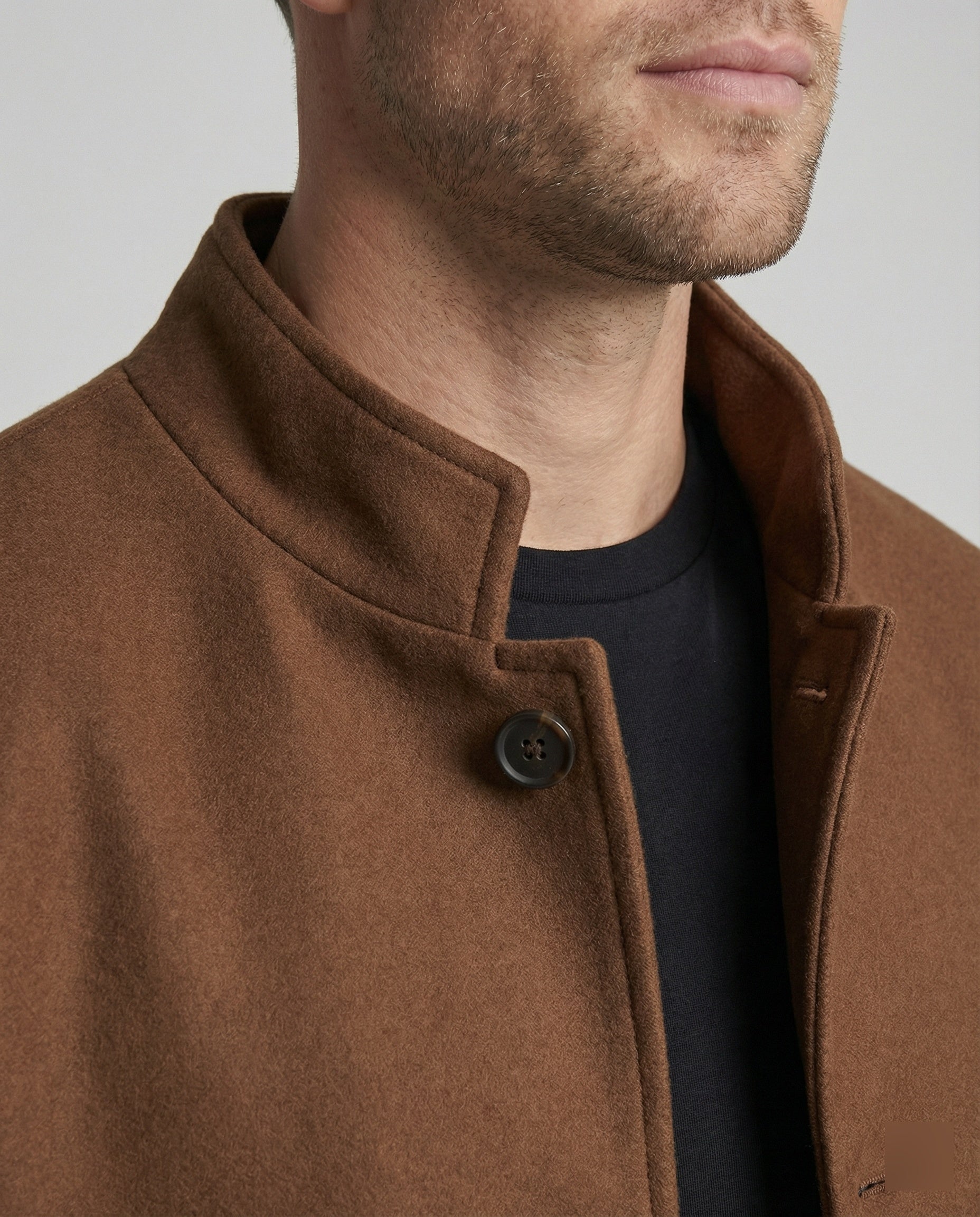 Herren locker geschnittene Wollmix-Hemdjacke mit Pattentasche und verdeckter Druckknopfleiste R&B