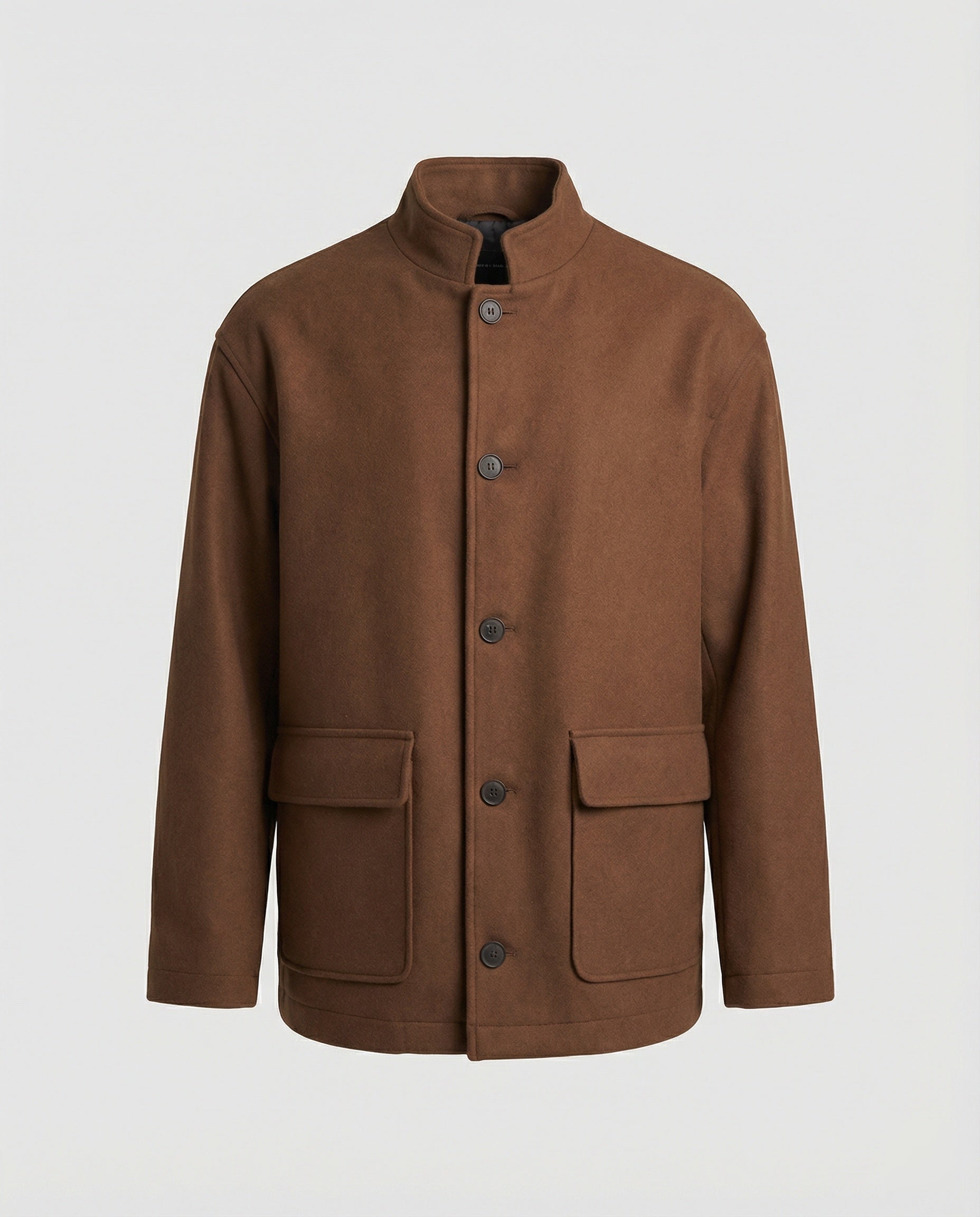 Herren locker geschnittene Wollmix-Hemdjacke mit Pattentasche und verdeckter Druckknopfleiste R&B