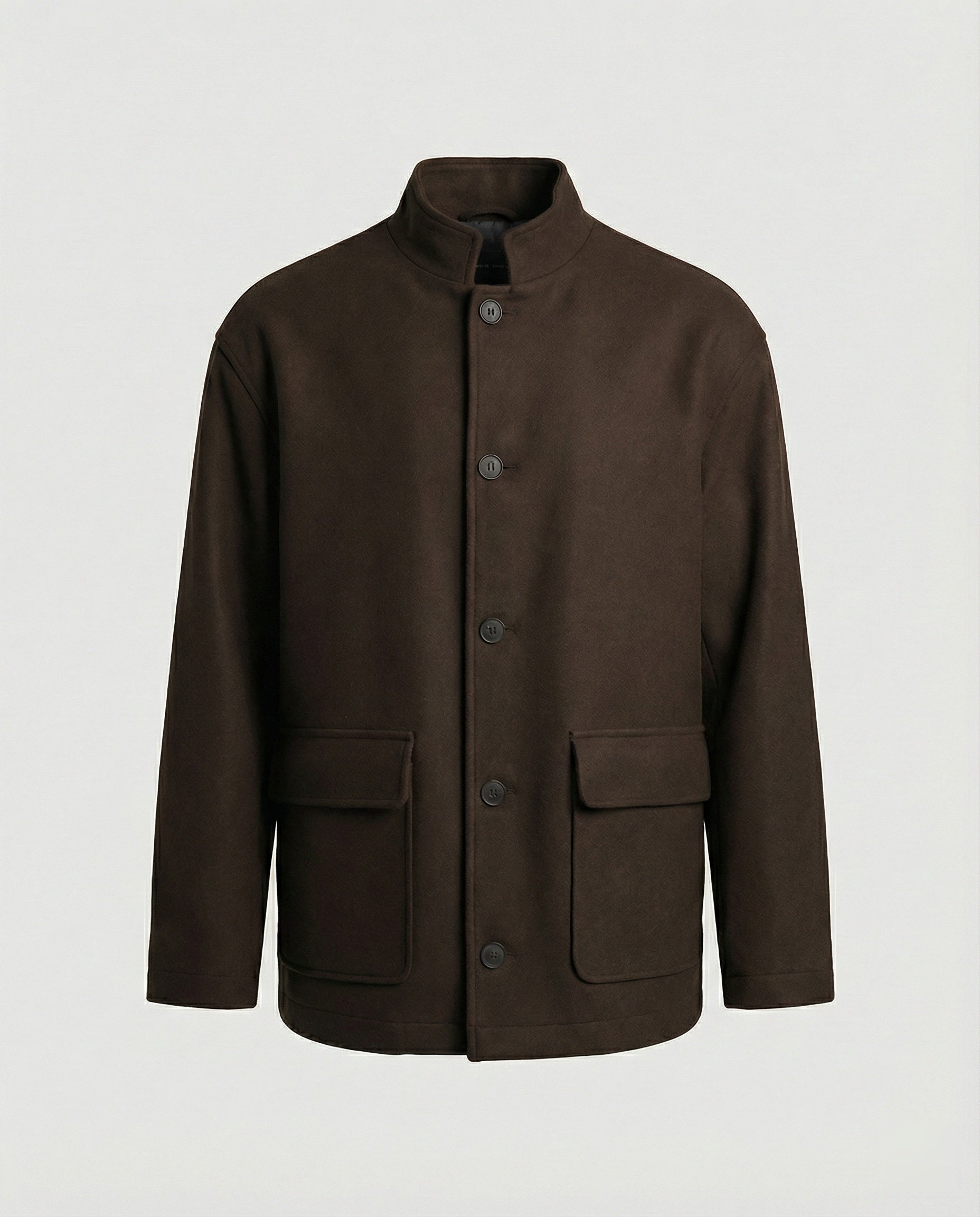 Herren locker geschnittene Wollmix-Hemdjacke mit Pattentasche und verdeckter Druckknopfleiste R&B