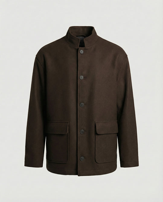 Herren locker geschnittene Wollmix-Hemdjacke mit Pattentasche und verdeckter Druckknopfleiste R&B