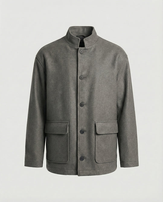 Herren locker geschnittene Wollmix-Hemdjacke mit Pattentasche und verdeckter Druckknopfleiste R&B