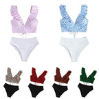 Damen Triangel-Bikini-Set mit Rüschen und raffiniertem Tiermuster R&B