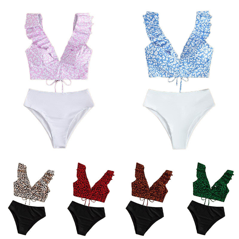 Damen Triangel-Bikini-Set mit Rüschen und raffiniertem Tiermuster R&B