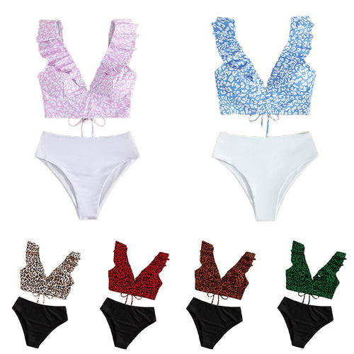 Damen Triangel-Bikini-Set mit Rüschen und raffiniertem Tiermuster R&B