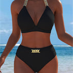 Damen Bikini mit luxuriösem Marmormuster und edlen Details R&B