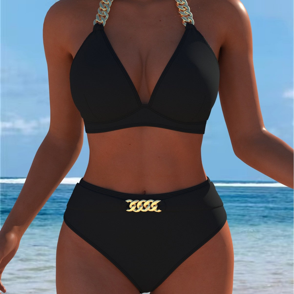 Damen Bikini mit luxuriösem Marmormuster und edlen Details R&B