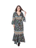 Damen Maxikleid mit kunstvollem floralen Design und leichten Rüschendetails R&B