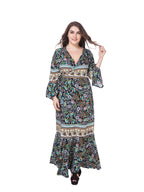 Damen Maxikleid mit kunstvollem floralen Design und leichten Rüschendetails R&B
