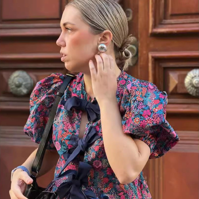 Damen Bluse mit voluminösen Ärmeln und floralen Mustern R&B