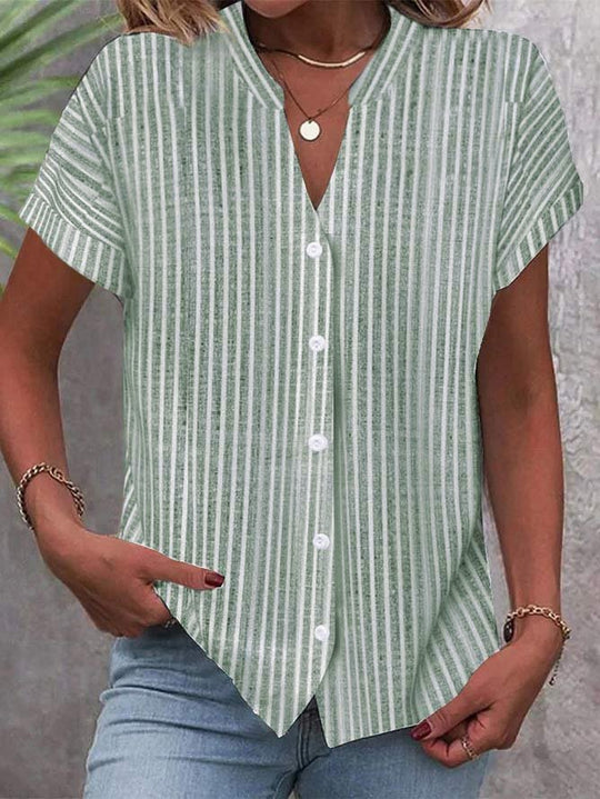 Damen Kurzarm-Bluse mit V-Ausschnitt und Streifenmuster R&B