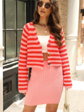 Damen gestreifter Kurzstrickcardigan mit dekorativen Knöpfen