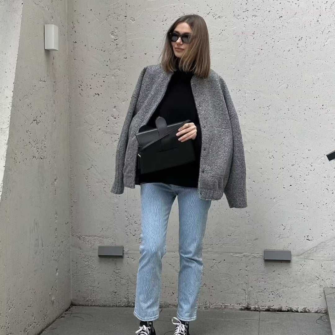 Damen lässige Oversized-Jacke aus hochwertigem Stoff R&B