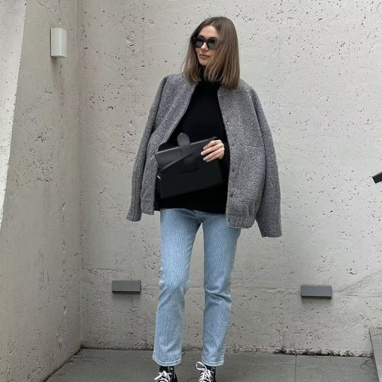 Damen lässige Oversized-Jacke aus hochwertigem Stoff R&B