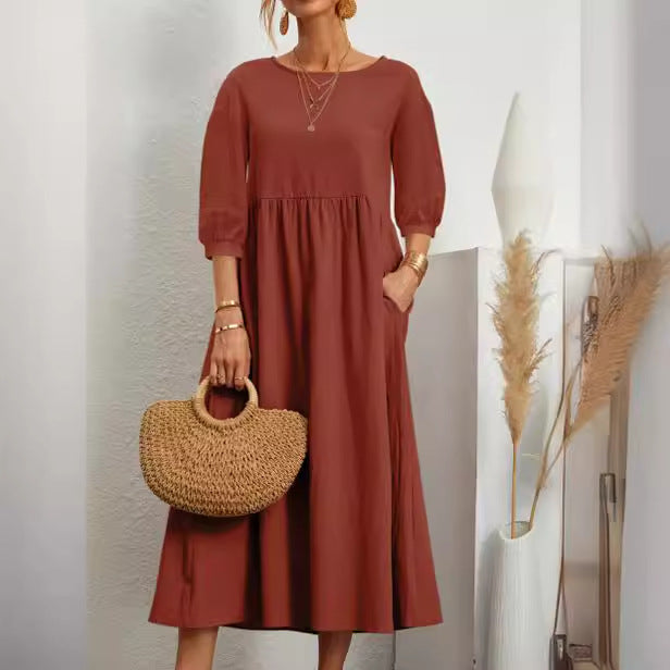 Damen Freizeitmaxikleid mit luftigen Ärmeln und seitlichen Taschen R&B