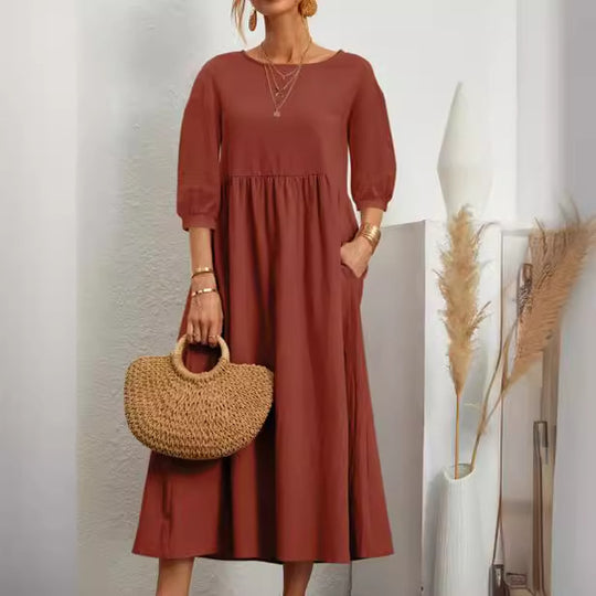 Damen Freizeitmaxikleid mit luftigen Ärmeln und seitlichen Taschen R&B