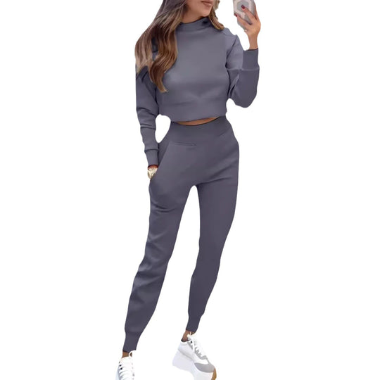 Damen Sportliches Zweiteiler-Set mit hohem Kragen und seitlichen Taschen R&B