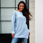 Damen lässiger Strickpullover mit weitem Ausschnitt und Rippstruktur