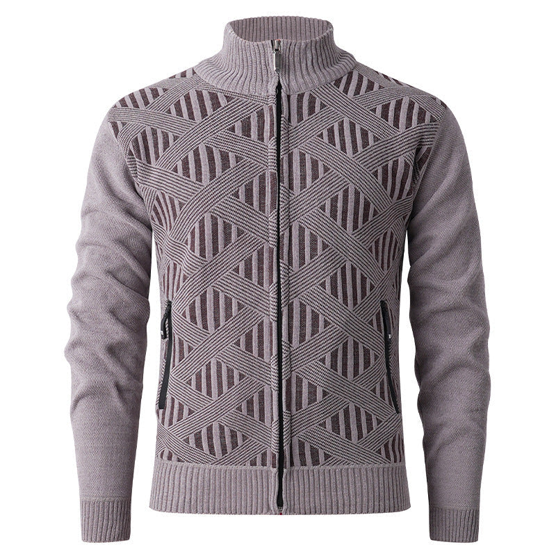 Herren elegante Strickjacke mit strukturiertem Design und hohem Stehkragen R&B