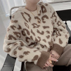 Damen Flauschiger Leopardenmuster Pullover