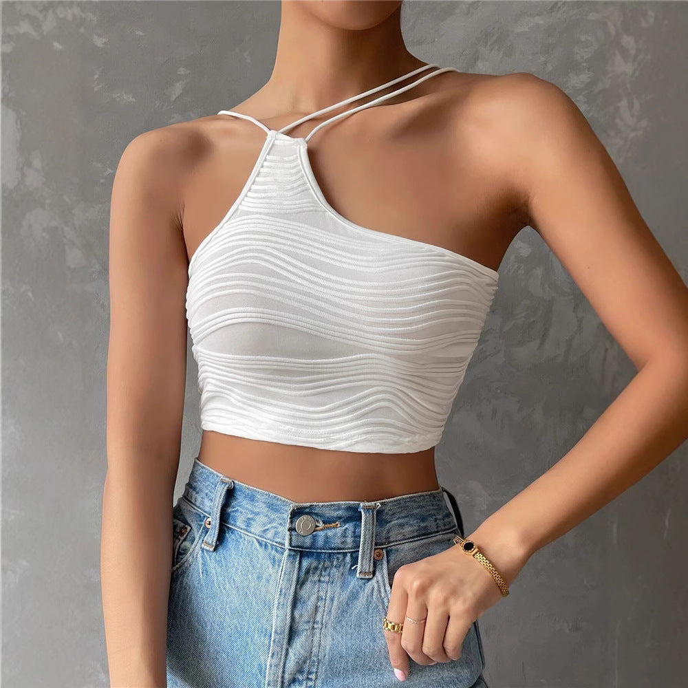 Damen lässiges Crop-Top mit schulterfreiem Design und feinem Rippmuster R&B