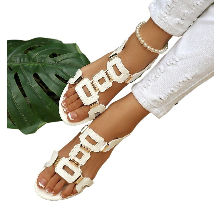 Damen Glänzende Riemensandalen mit modischen Schnallen R&B