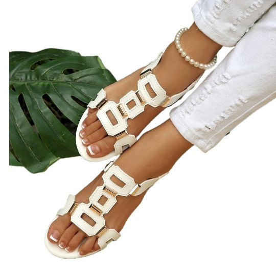 Damen Glänzende Riemensandalen mit modischen Schnallen R&B
