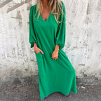 Damen Elegantes Maxikleid mit V-Ausschnitt und Taschen R&B