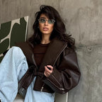 Damen Übergröße Kunstlederjacke im lässigen Stil R&B
