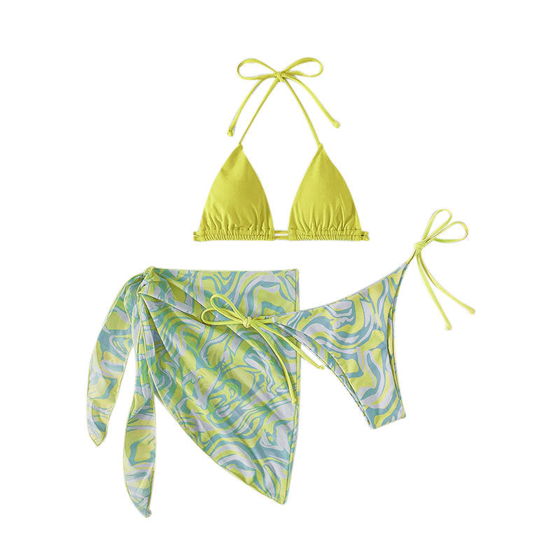 Damen Bikini mit verstellbaren Trägern und transparentem Wickelrock R&B