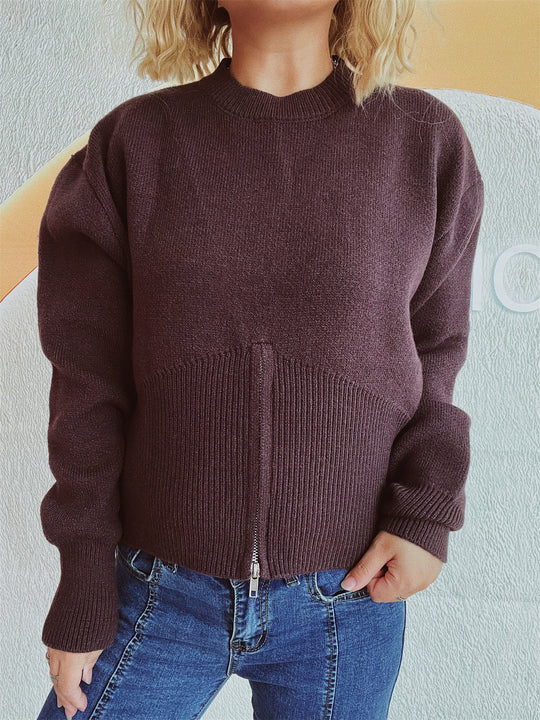 Damen gestreifter Pullover mit trendbewusstem Reißverschluss R&B