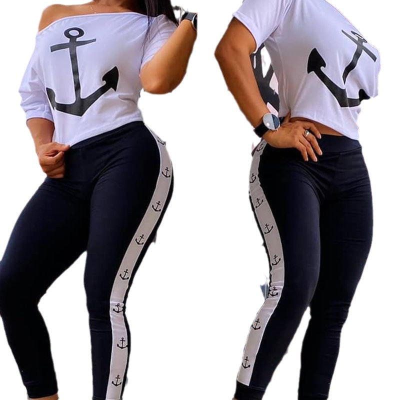 Damen Sportliches Oberteil und figurbetonte Leggings Set R&B